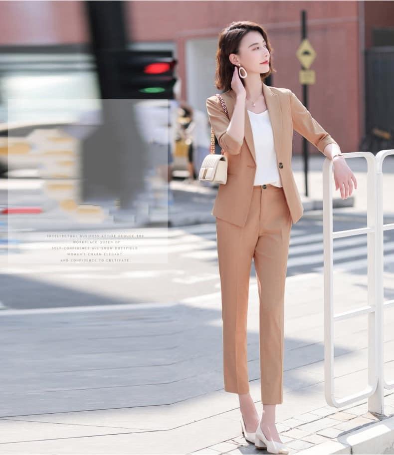 Set Bộ Áo Vest Công Sở Tay Lở Quần Dài Màu Nâu | Tiki